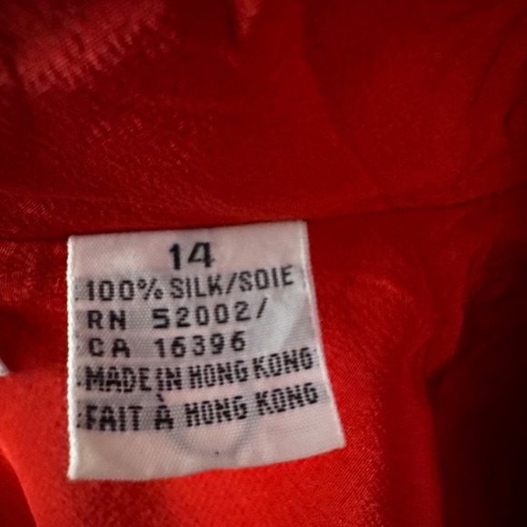 Vintage 90s Dana Buchman 100% Silk Double-Breasted Blouse Red Button Front sz 14 - Picture 7 of 8